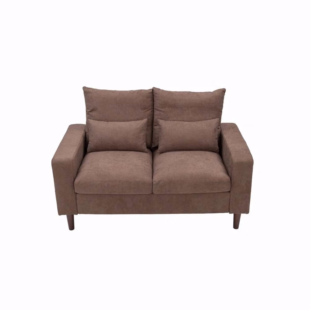 FORGEVIO Brown 2 Seater Modern Linen Fabric Upholstered Sofa with Metal Frame – 2