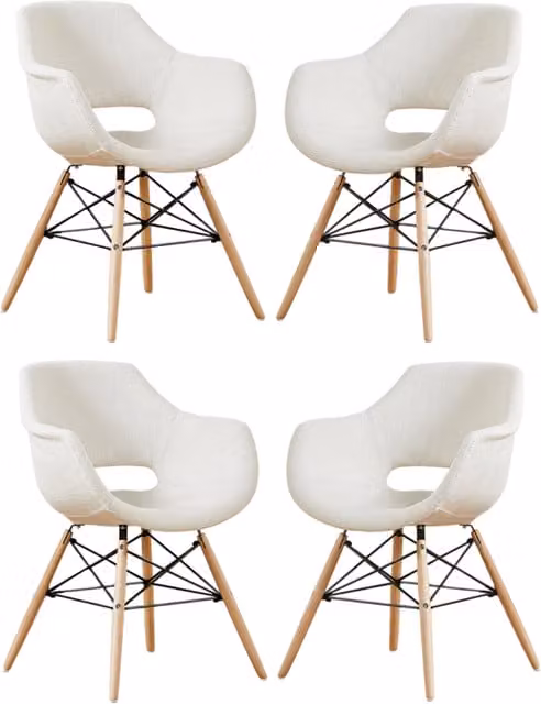 Life Interiors Set of 4 Olivia Mid-Century Fabric and Velvet Upholstered Dining Chairs in White and Black