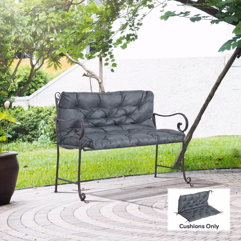 VOGREX 2 Seater Garden Bench Cushion with Ties, Dark Grey – 4