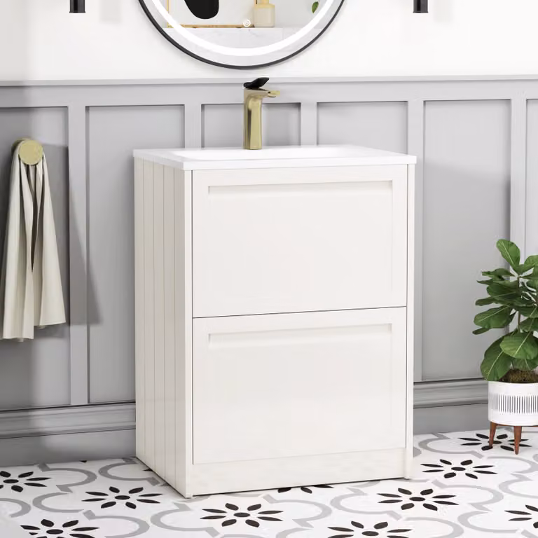 Royal Bathrooms Elmore Classic White Traditional 2 Drawer Floor Standing Vanity Unit with Matt Stone Basin