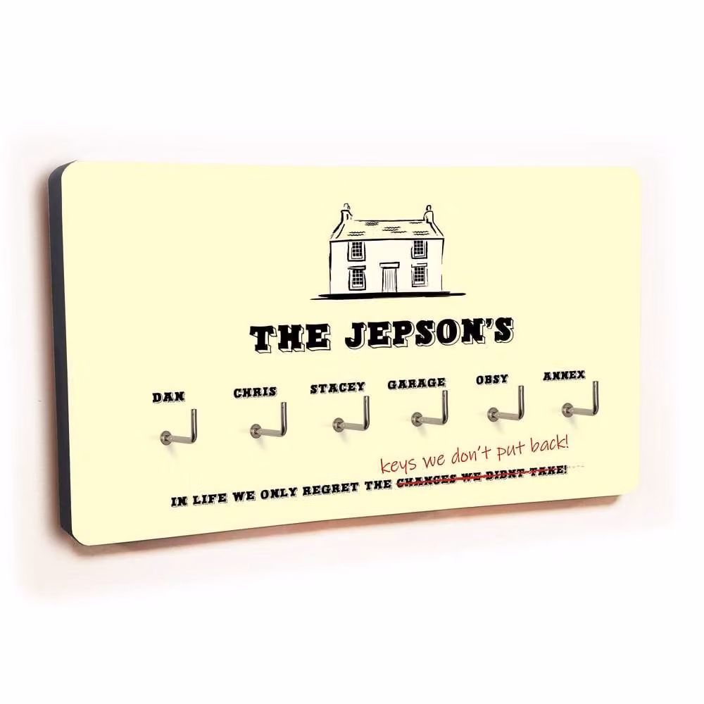 Uniqueful Personalised Novelty Cream House 6 Hook Key Holder in Beige, Width: 100 cm