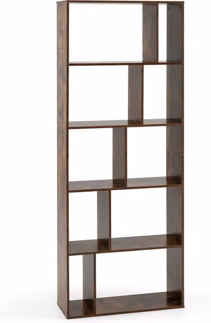 COSTWAY 5 Tier Geometric Freestanding Bookshelf in Rustic Brown