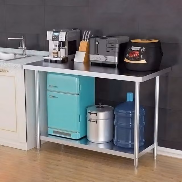 Livingandhome 2 Layer Stainless Steel Work Bench Table, Silver, Width: 120 cm