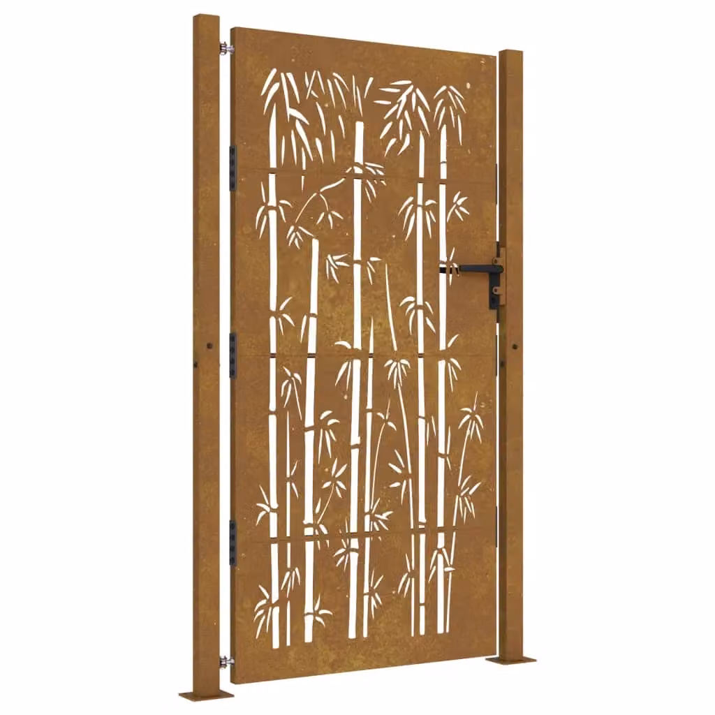 Berkfield Brown Corten Steel Garden Gate with Bamboo Design, W: 105 cm, H: 205 cm – 2