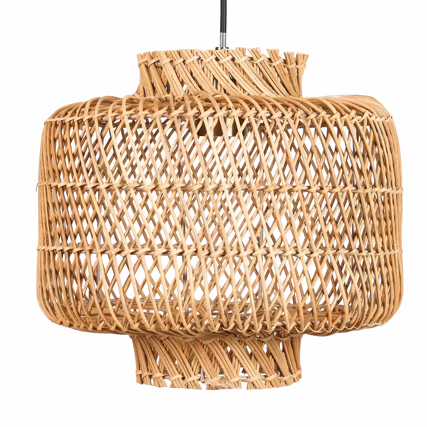 Dibor Diamond Woven Rattan Pendant Ceiling Light Shade in Beige and Brown, H31 x D34 cm – 2