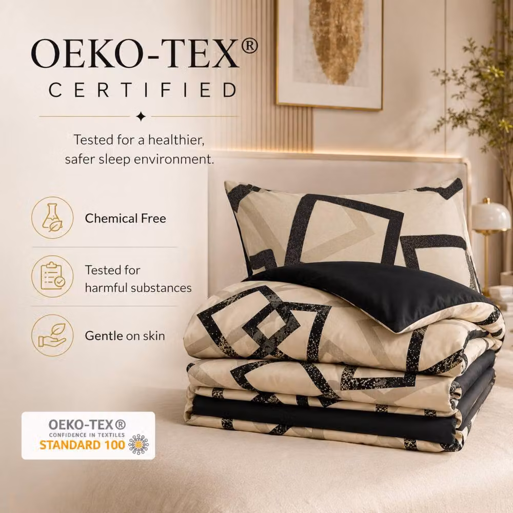 Grace Modern Reversible Microfibre Duvet Cover Set in Beige, 140 x 200 cm – 3