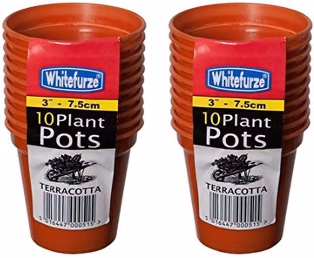 Whitefurze 10 Plastic Seed Pots in Terracotta Colour, Diameter: 7.5 cm