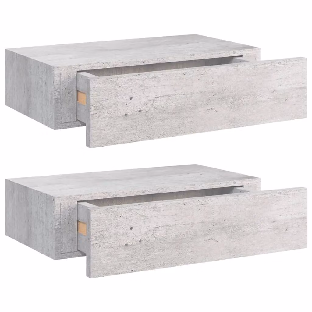 Berkfield Home Wall Mounted Drawer Shelves, 2 Pack, Concrete Grey MDF and Metal, W: 40 cm, D: 23.5 cm, H: 10 cm – 2