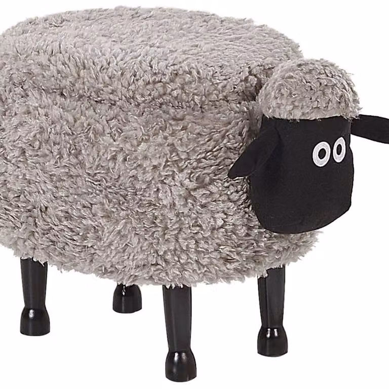 Wyld and Coco Pasture Pals Grey Faux Fur Animal Stool with Hidden Storage for Children