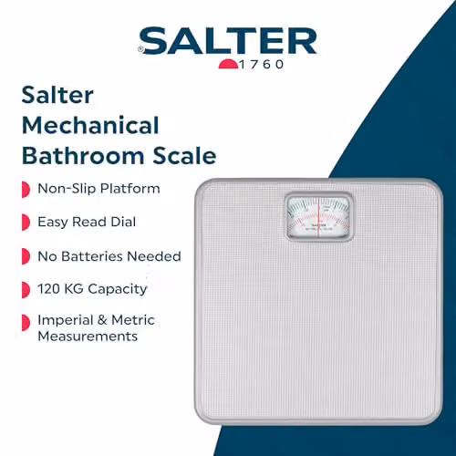 Salter Mechanical Personal Bathroom Scales with Analog Display in Silver and Red, 120 kg Capacity – 2