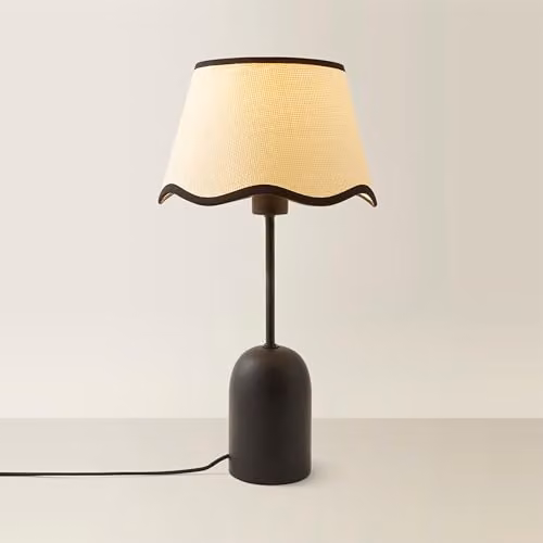 ValueLights Kaiden Black Dome Table Lamp with Beige Fabric Scallop Trim Shade