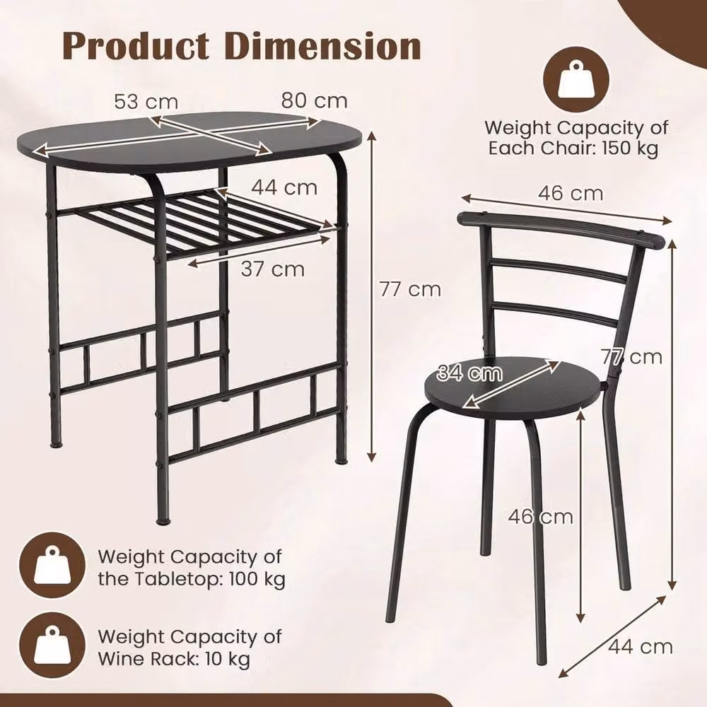 VOGREX 3-Piece Modern Breakfast Nook Dining Set with Wine Rack in Black – 2