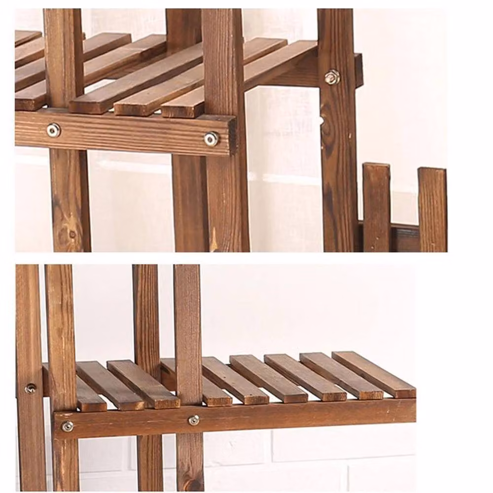 VOGREX 5 Tier Brown Wooden Outdoor Plant Stand and Garden Flowerpot Display Shelf – 5