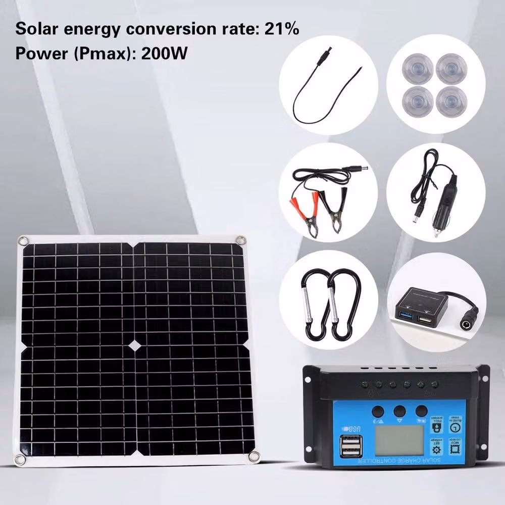 NESTLUNE 200W Polycrystalline 12V Solar Panel Trickle Battery Charger, Black, W: 1000 cm, H: 52 cm – 3