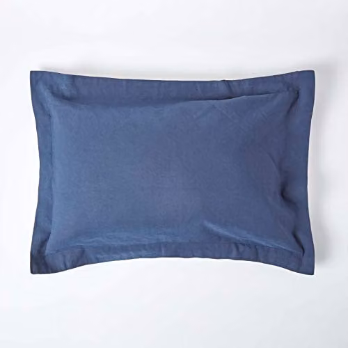 HOMESCAPES Navy Blue Linen and Combed Cotton Oxford Pillowcase