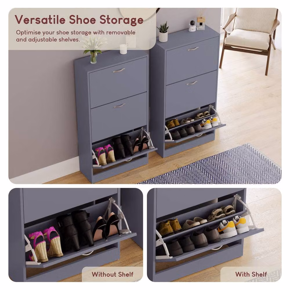 HD Designs Vida Designs Modern Grey 3 Drawer Shoe Cabinet with Tilting Compartments – 4