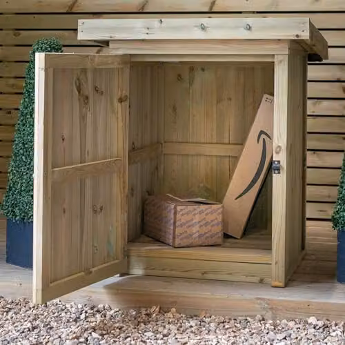 Garden Village Pendle Small Wooden Parcel Store in Rustic Brown, W/D/H: 88 x 63 x 39 cm