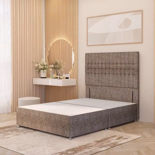 Somnior Beds Ltd Lexington Divan Bed Base with 54 inch Floor Standing Headboard in Brown Tweed Fabric, W/D/H: 180 x 200 cm