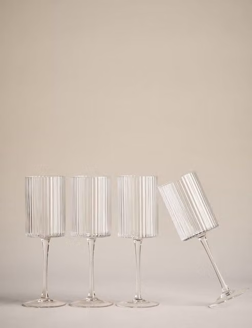 M&S Set of 4 Handmade Celine Striped Transparent Glass Wine Glasses