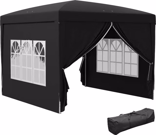 Outsunny Black Pop Up Gazebo with Steel Frame and Windows, W/D/H: 300 x 300 x 258 cm – 1