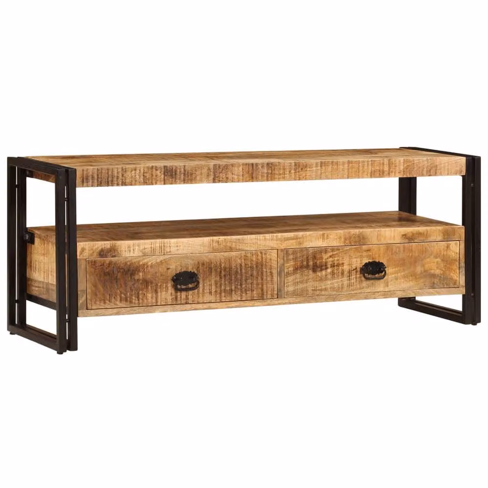Berkfield Home Industrial TV Cabinet in Brown Solid Mango Wood, W/D/H: 120 x 35 x 45 cm – 2