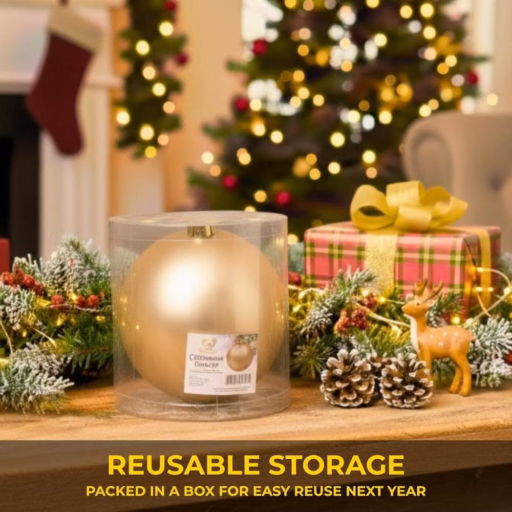 Shatchi Round Matt Christmas Bauble in Beige and Gold, Diameter: 20 cm – 3