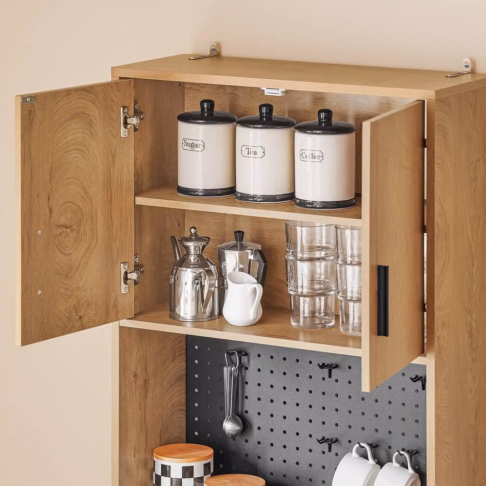 SoBuy Modern Space-Saving Kitchen Sideboard with Pegboard Back in Light Oak – 4