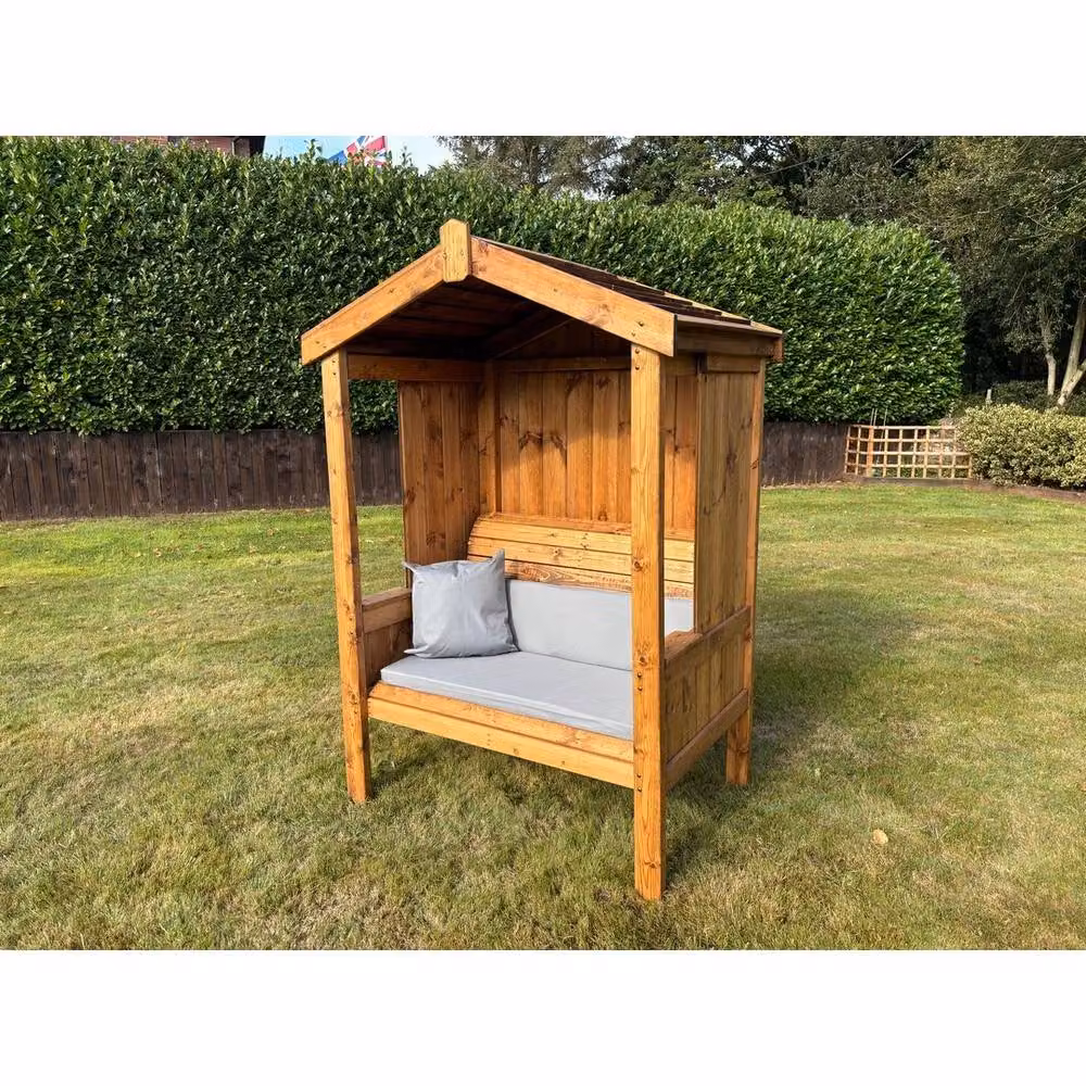 Charles Taylor Imperial Two Seater Garden Arbour in Brown with Grey Scatter Cushions, W/D/H: 129 x 80 x 183 cm – 2