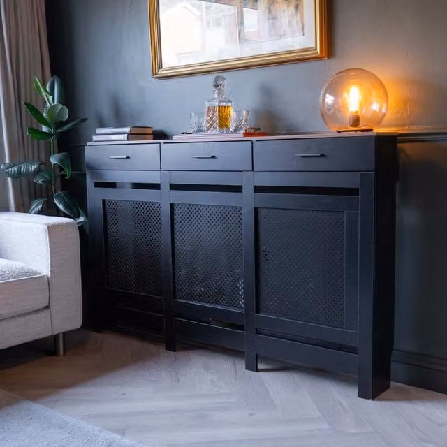 Jack Stonehouse Diamond Design Contrast Storage Radiator Cover in Black, Large
