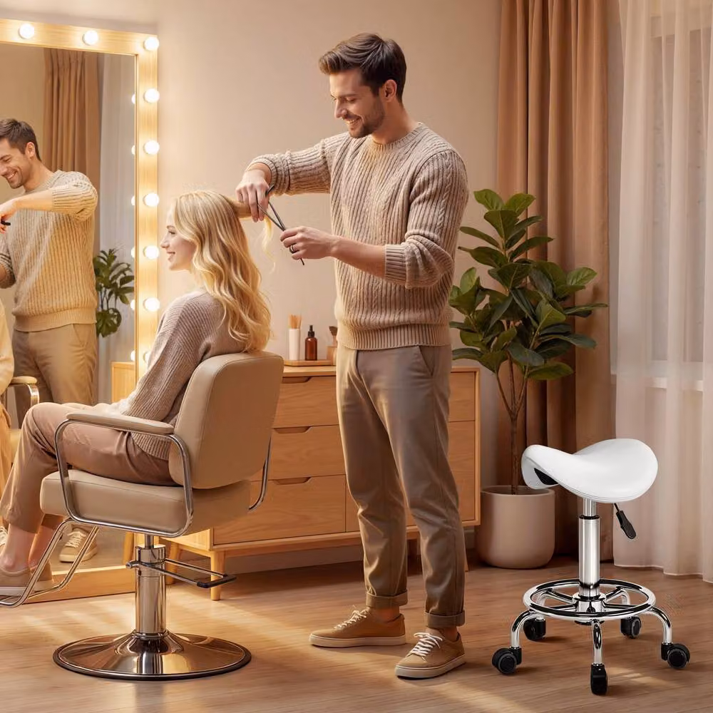 STILVORA White Saddle Stool with Adjustable Height and Castors – 7