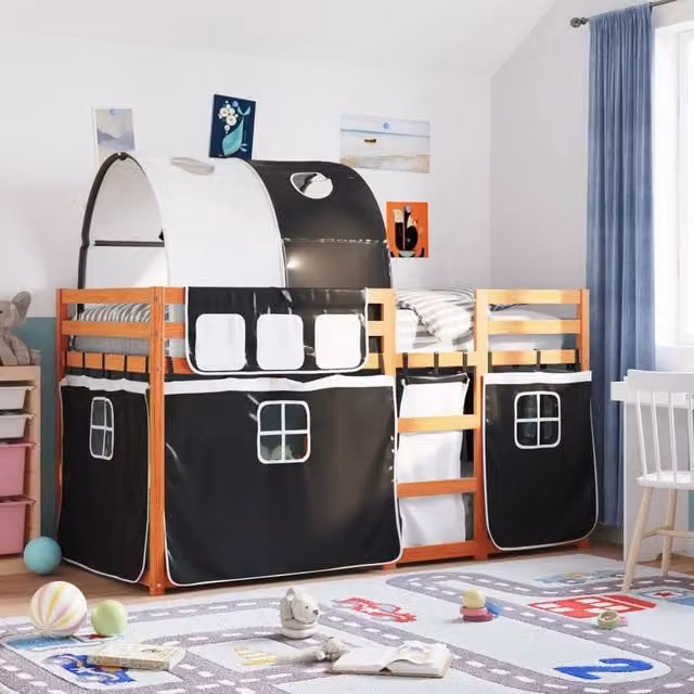 Berkfield Home Single Bunk Bed in White and Black Solid Pine Wood, W/D/H: 90 x 190 cm