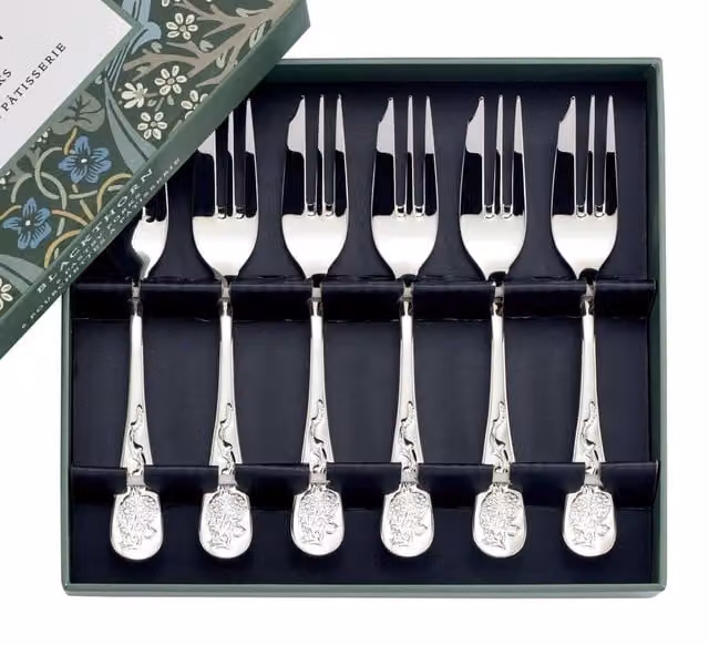 Arthur Price Morris & Co. Blackthorn Set of 6 Polished Silver Stainless Steel Pastry Forks – 1