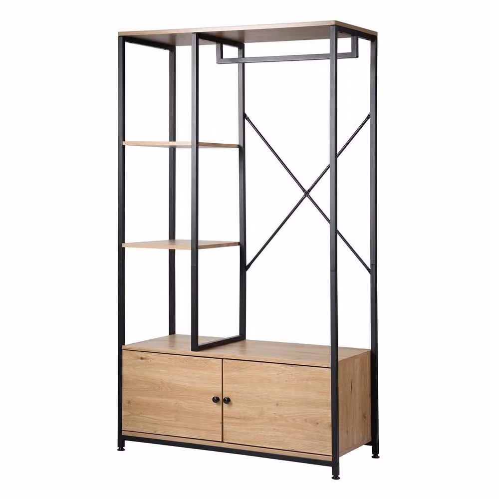 CALICOSY Lenny 2-Door Wardrobe with Shelves and Hanging Rod, Black and Brown, H 167 x W 40 x D 40 cm – 3