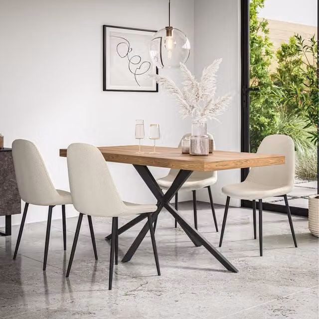 More4Homes Donni Dining Set with Oak Effect Rectangular Table and 6 White Maya Boucle Chairs