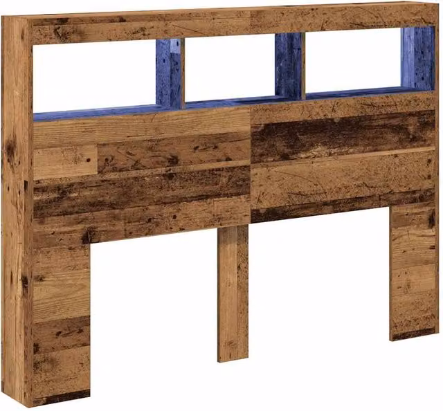 Berkfield Home Headboard Cabinet with LED in Old Wood Brown, W: 140 cm, D: 17 cm, H: 102 cm