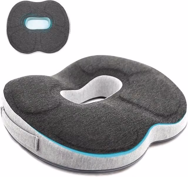 KORVIXA Grey Memory Foam Oval Donut Cushion with Outdoor Fabric, W: 100 cm, L: 190 cm