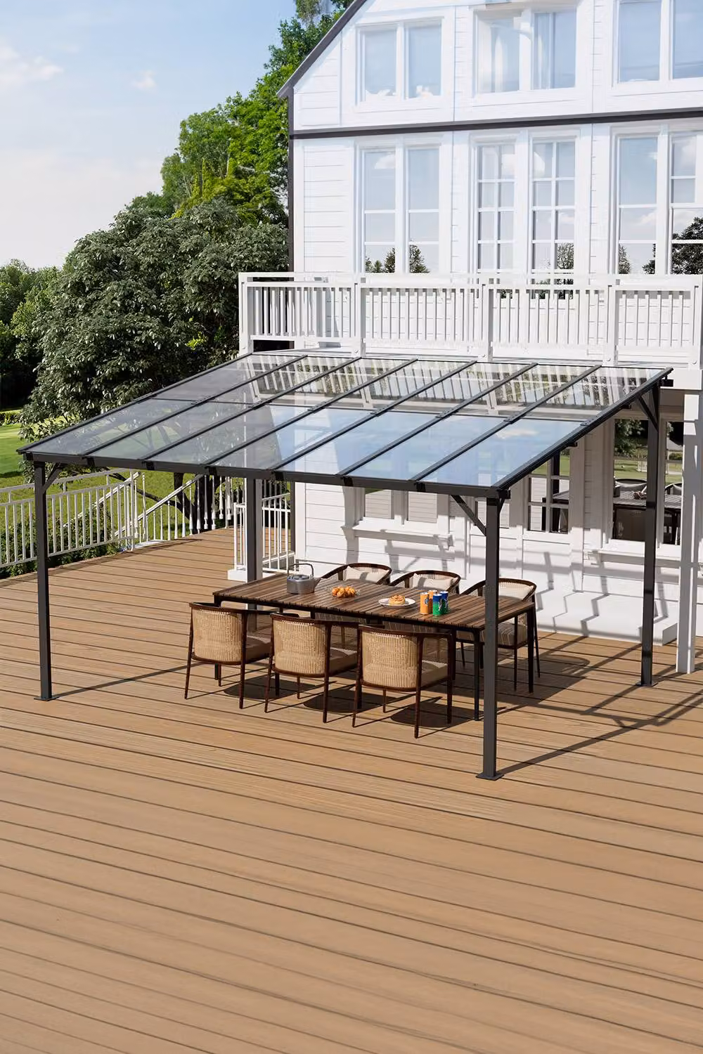 Living and Home Modern Wall-Mounted Metal Lean-to Outdoor Patio Canopy in Grey, W: 300 cm, D: 250 cm, H: 250 cm – 3