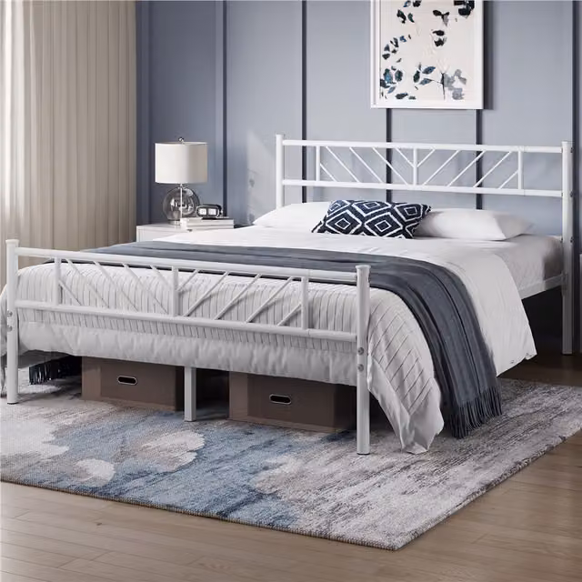 Yaheetech Minimalist Metal Bed Frame in White, W/D/H: 180 x 200 cm