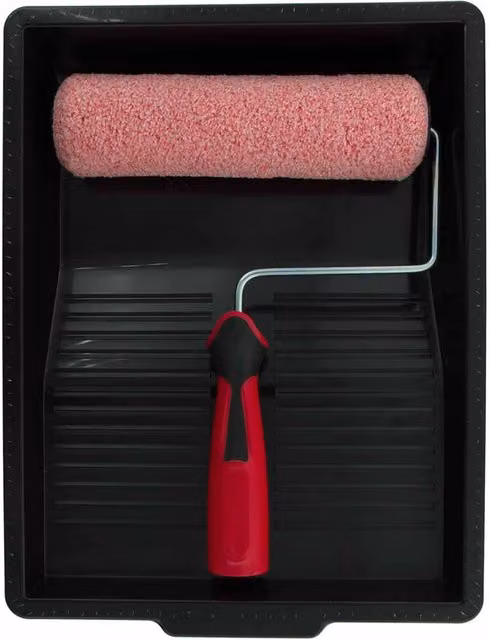 wilko Microfibre Paint Roller, Sleeve and Tray Set with Frame in Red