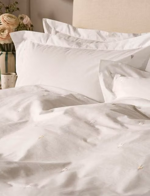 Sophie Allport 2 Pack White Pure Cotton Percale Love Hearts Embroidered Pillowcases