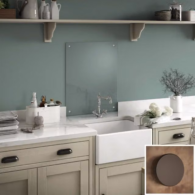 Laura Ashley Clear Glass Kitchen Splashback with Gunmetal Caps, Width: 60 cm