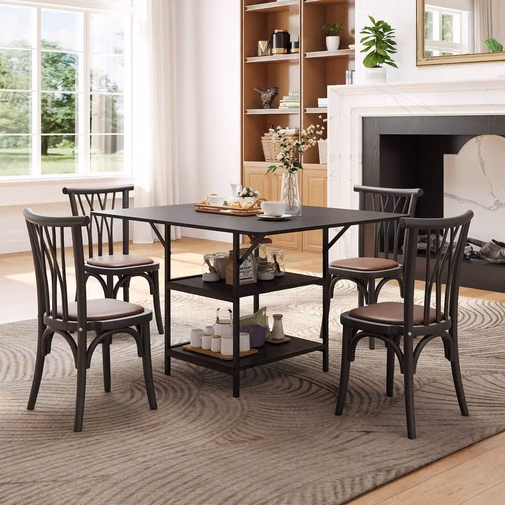Costway Rectangular Dining Table with Storage Shelves in Black for 4-6 Adults – 6