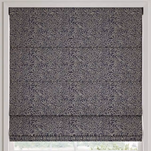 William Morris At Home Willow Woven Made to Measure Blackout Roman Blind in Blue Floral Pattern