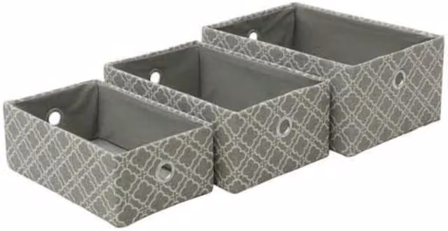 MantraRaj 3 Piece Stackable Cardboard and Fabric Storage Basket Set in Grey