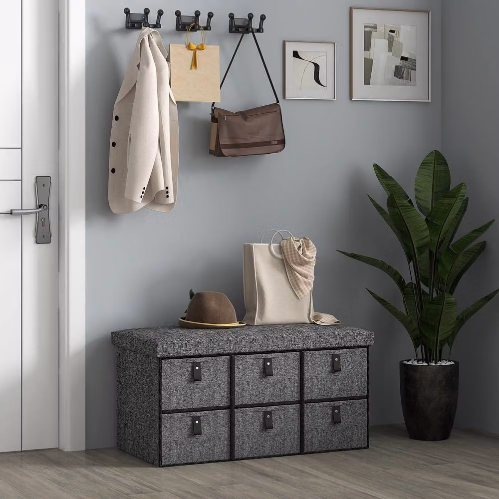 STILVORA Shoe Storage Bench with 6 Drawers and Padded Fabric Seat in Grey, W/D/H: 120 x 38 x 76.5 cm – 3