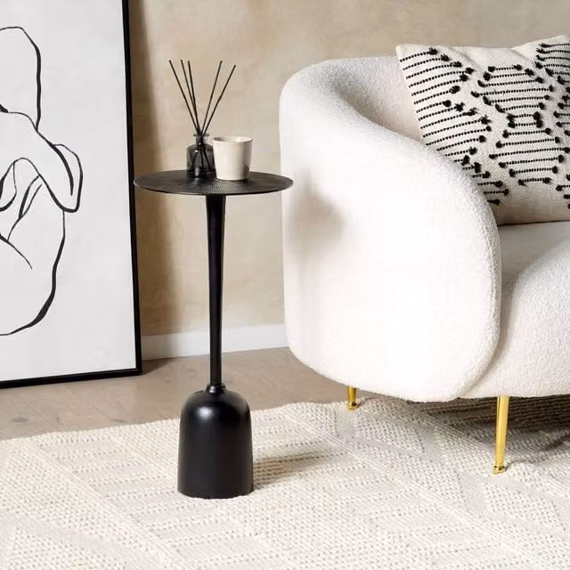 Wyld and Coco Black Metal Round Side Table, Geometric Modern End Table, H 60 x W 30 x D 30 cm – 1