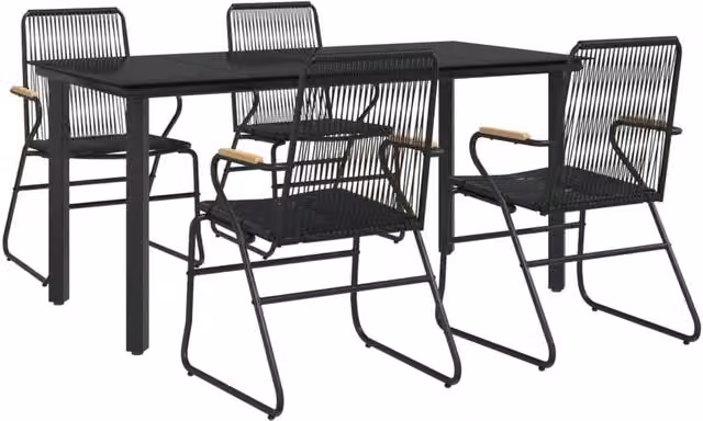 Berkfield Home Beautiful 5 Piece Black PVC Rattan Garden Dining Set – 1