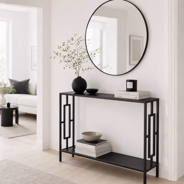 Wyld Haus Comi Industrial Narrow Console Table with Grey Shelves and Black Metal Frame, Width: 106 cm – 1