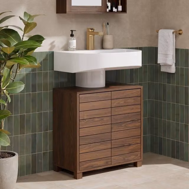 VonHaus Chester Freestanding Wood Effect Under Sink Bathroom Cabinet in Dark Brown, W/D/H: 60 x 30 x 60 cm – 1