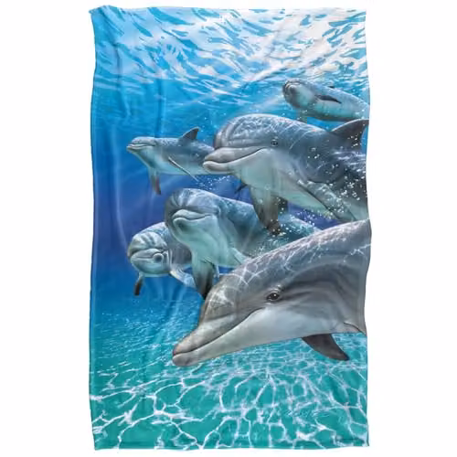 JQ Licensing Royce Mcclure Dolphin Travelers Super Soft Fleece Throw Blanket, Blue Multicolour, W: 91 cm, D: 147 cm